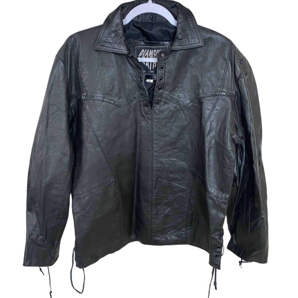 VINTAGE Diamond Leather Leather Lace Up Jacket